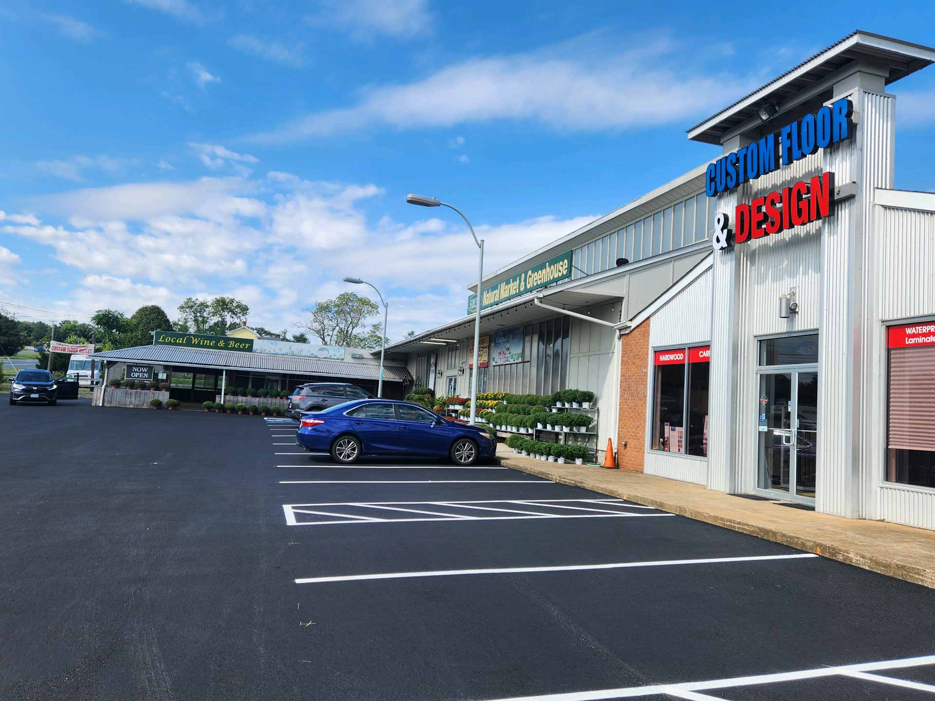 Newly paved and striped parking lot